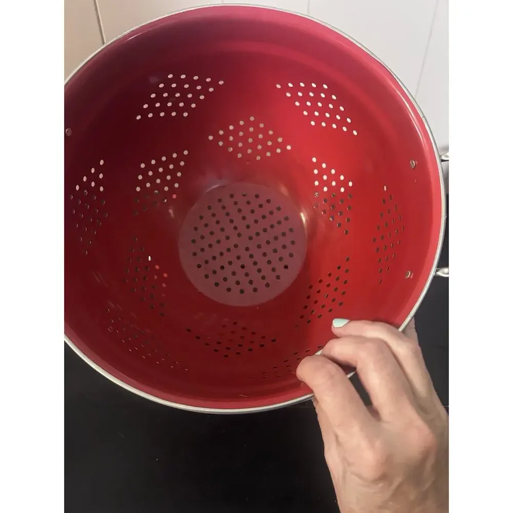 Vintage Red Enamel Colander Strainer Footed Pedestal Retro